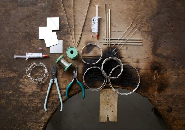 Cooksongold bench with scattered tools