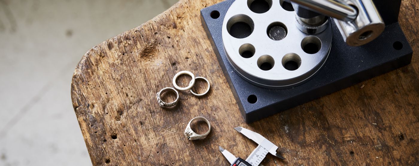 Cooksongold rings on workbench