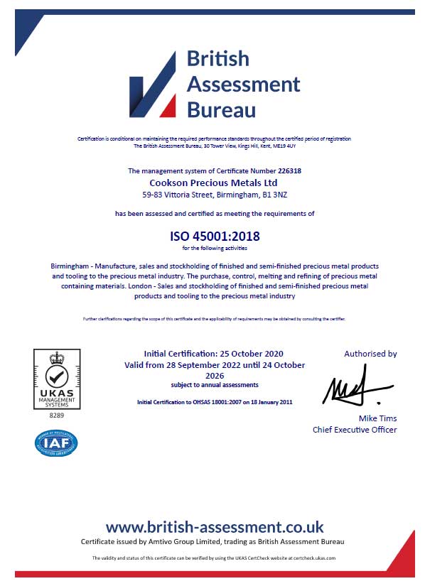 ISO45001:2018 Certificate