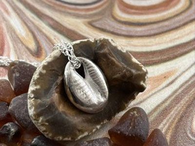 Cowrie Shell Silver Clay Pendant