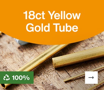 18ct Yellow Gold Tube with the 100% recycled logo